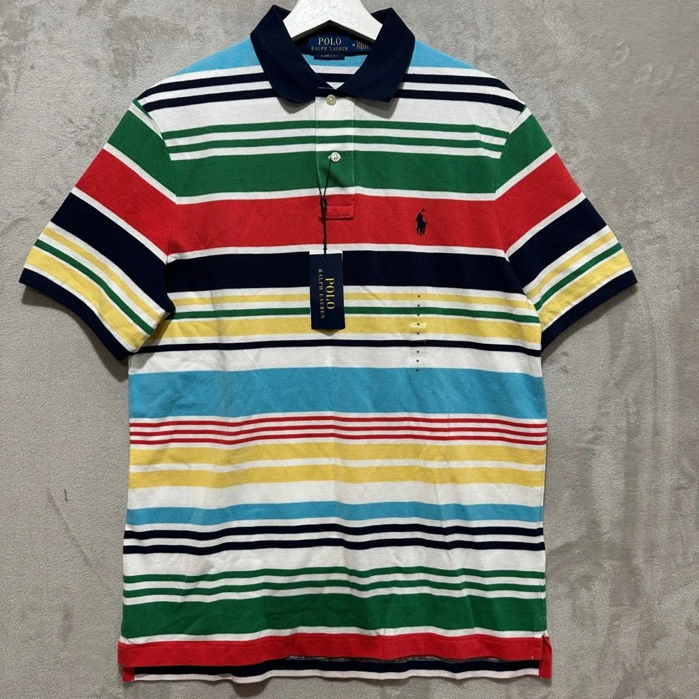 Polo Ralph Lauren Mens Classic Fit Multi Color Striped Polo Shirt Size M NWT
